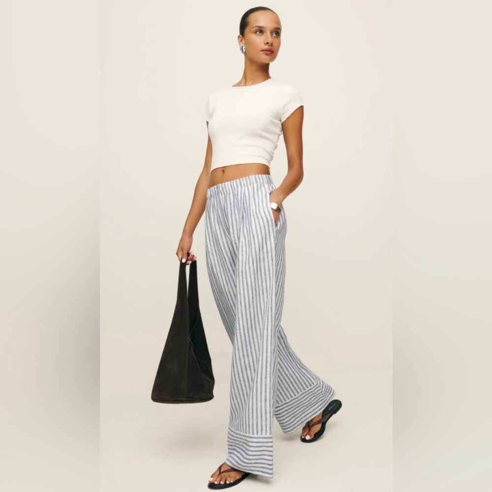 NWOT Reformation Fernando Wide Leg Linen Pant in Antibes Stripe 2X